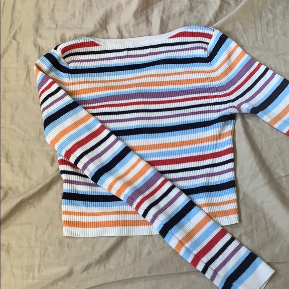 Multicolour striped long sleeve cropped sweater - Picture 5 of 5